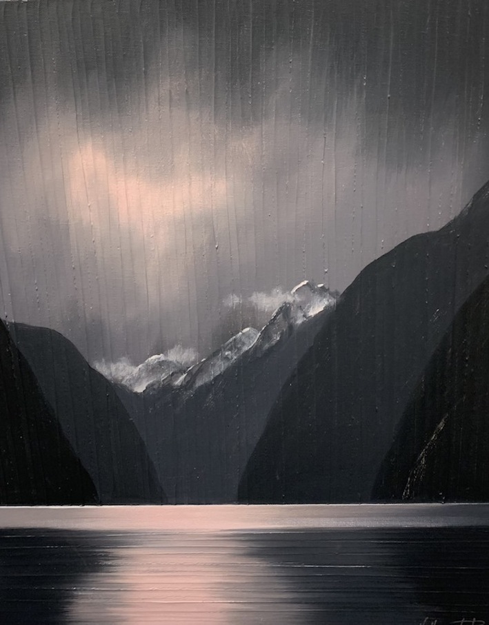 Nathanael Provis | Evening Rain -Glow  Fiordland NZ  Landfall series  | McAtamney Gallery and Design Store | Geraldine NZ